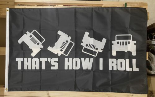 Jeep Flag FREE SHIP Wrangler That’s How I Roll 4x4 Man Cave Beer USA Sign 3x5’ - 第 1/1 張圖片