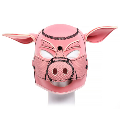 Adult Pig Head Sponge Mask Restraint Halloween Cosplay Headgear Prop Pink Black