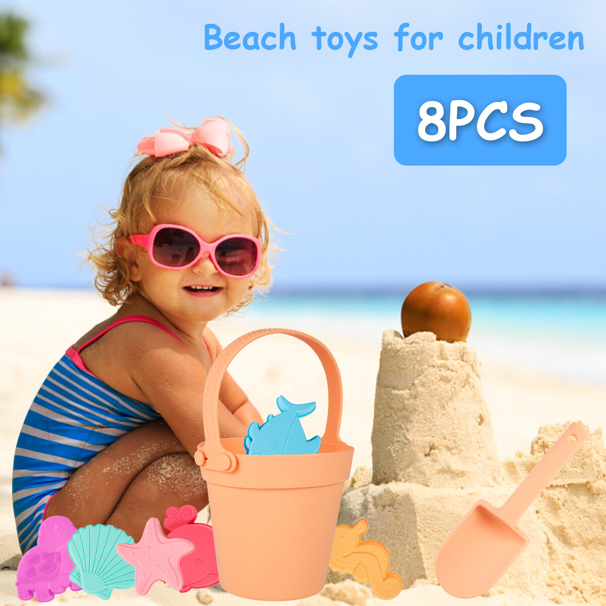Beach Toys Silicone Sand Bucket Cute Cartoon Sandbox Tool Sand Summer