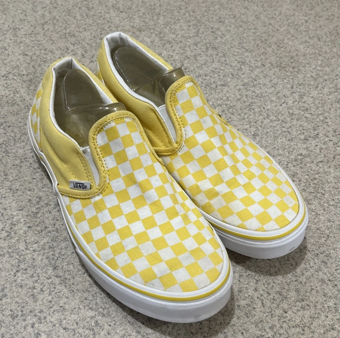 Scarpe slip on a scacchiera in tela gialla Vans bambino taglia 7 = uomo 7 donna 8 5