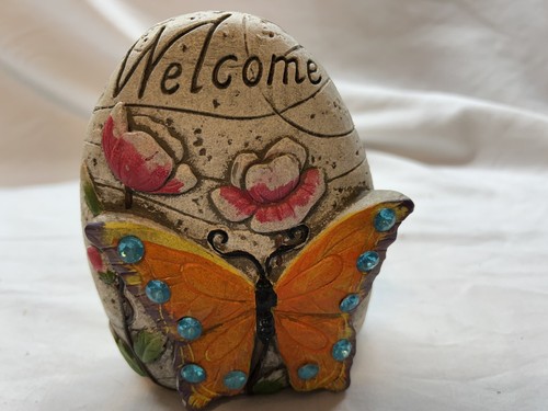 Butterfly w/Blue Stones Stoneware Doorstop 5.5"