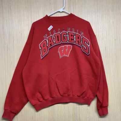 Vintage Wisconsin Badger Sweater Adult Large Red Long Sleeve Men s Pullover 90s
