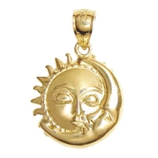 New 14k Yellow Gold Sun Moon Pendant