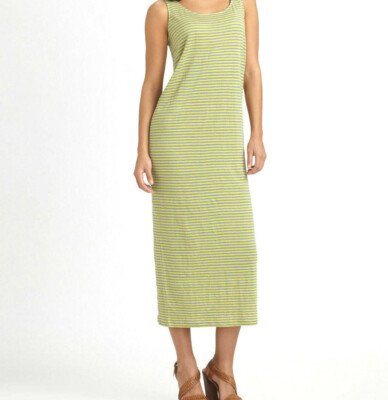 eileen fisher jersey midi dress $218 NWT Linen Stripe DRAGONFLY M Stretch jersey knit turtleneck