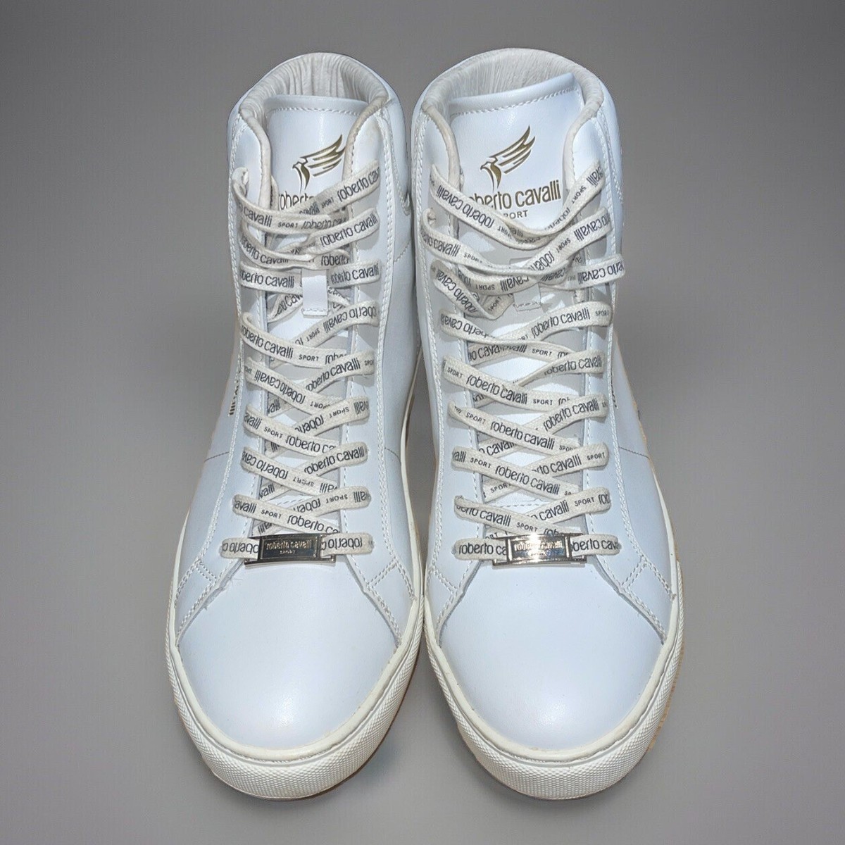 Roberto Cavalli Men's White Textured Leather High Top