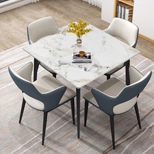 32" Luxury Minimalist Marble Dining Table w Strong Black Base Kitchen Restaurant