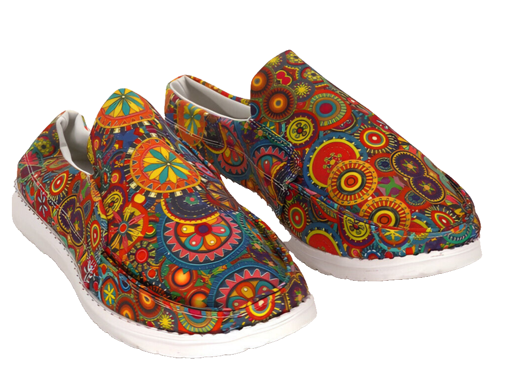 PAOTMBU Blue &amp; Yellow Mandala Flower Slip-On Sneaker Womens Shoes Size 8.5