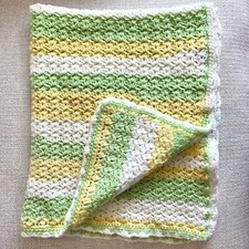 Handmade Crochet Afghan Blanket Baby Lap Yellow White Green 42x 32  Crib Neutral