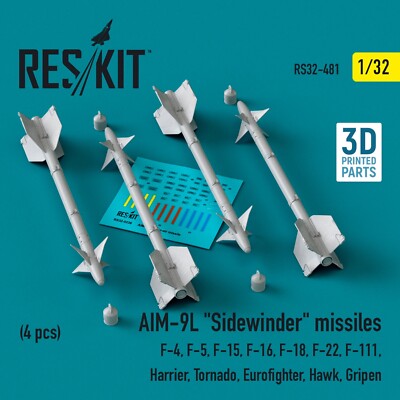 AIM-9L Sidewinder Raketen 4 Stück Maßstab 1:32 ResKit RS32-0481 für Plastik M...