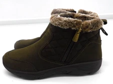 Easy Spirit Dark Green Ankle Boots Faux Fur Trim Side Zip Women's Size 6 M