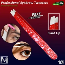Professional Eyebrow Tweezers Red Women Hair Removal Slanted Tip Makeup Beauty