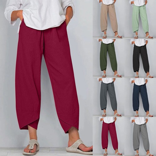 Plus Size Womens Cotton Linen Baggy Harem Pants Ladies Summer Loose Trousers US