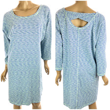 T by Talbots Size M Knit Shift Dress Shades of Blue Stripe 3/4 Sleeve