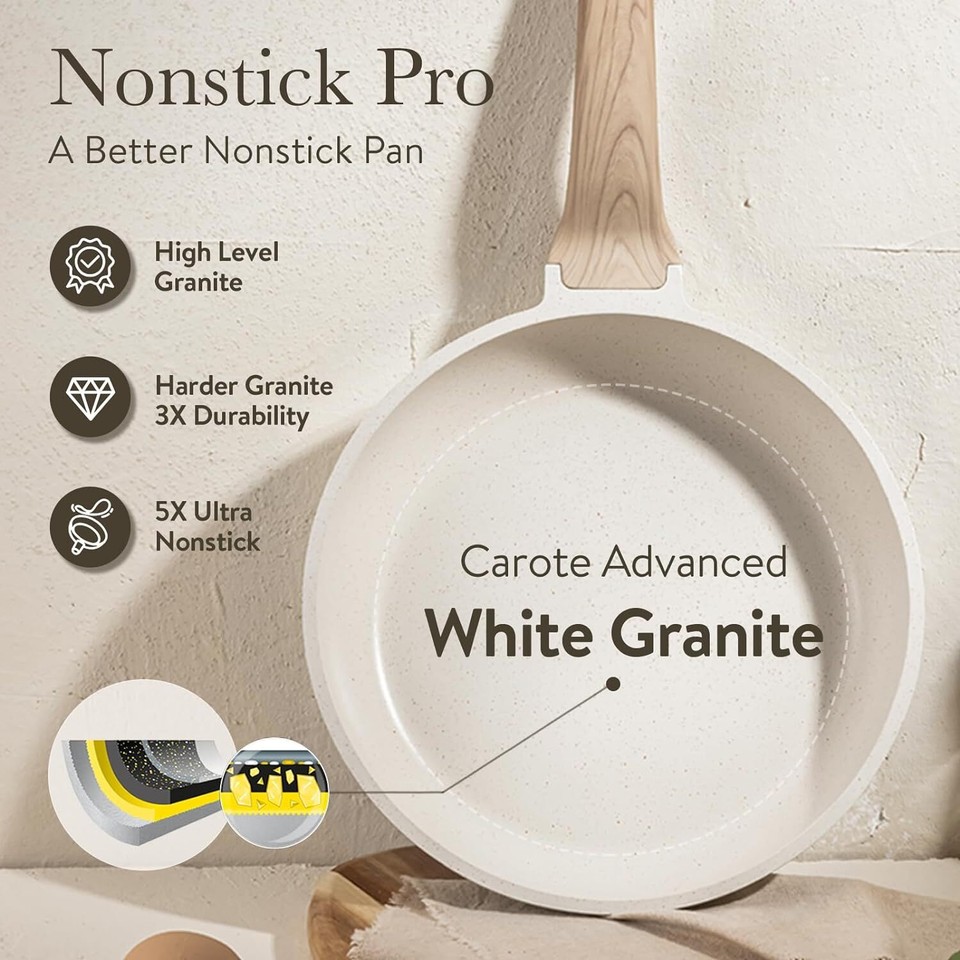 21Pcs Pots and Pans Set White Granite Induction Co... Nonstick Cookware