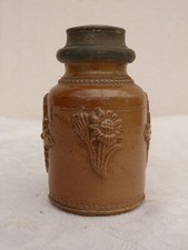 Ancien pot à tabac tabatière grès de BEAUVAIS  couvercle  à vis en étain XIX éme