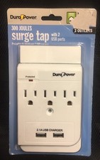 Dura Power 300 Joules Surge Protector Tap 3-Outlets 2 USB Ports New in Package