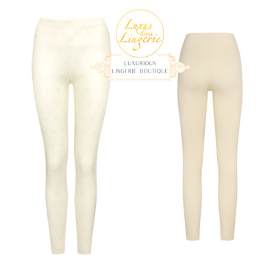 Net Vegan Leather By Wolford 42 Afterglow Ecru Faux Leather Pants Elastic Logo