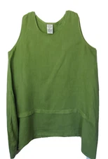 MATCH POINT Woman's Pullover Blouse SZ Med 100% Linen Shark Bite lagenlook