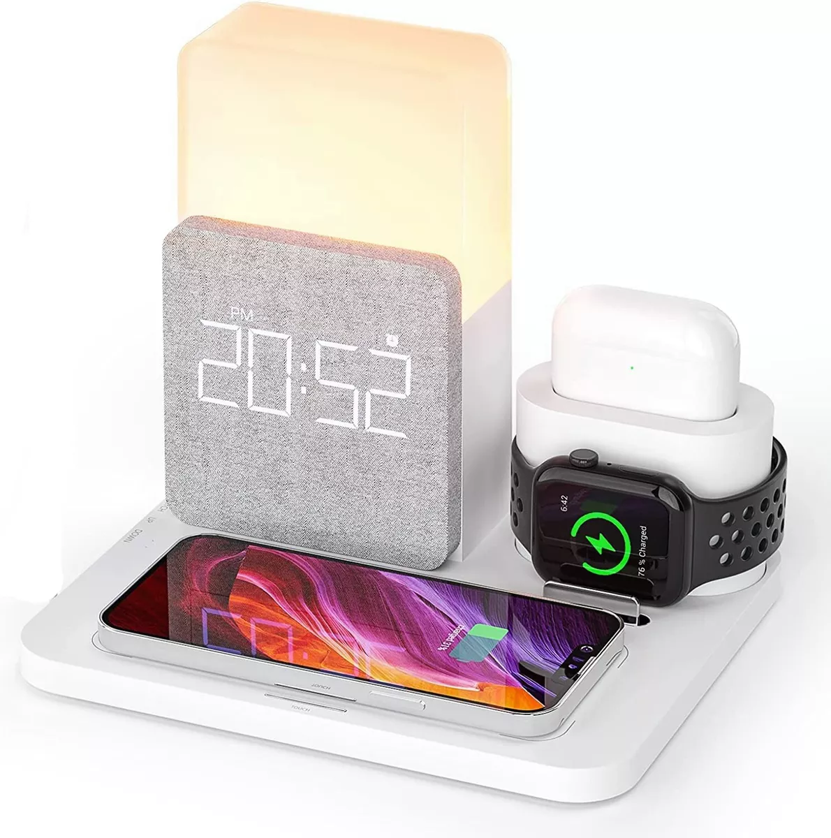 Wireless Charger 3 in 1 Fast Charging Station with Alarm Clock