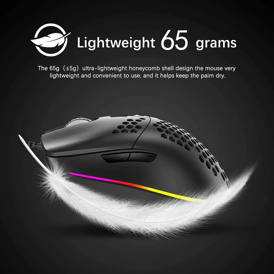 ZIYOULANG M1 65G Lightweight Wired Gaming Mouse RGB Programmable For PC PS4 Xbox - Image 4 of 4