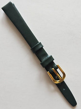 10mm - Dark Green Smooth Surface Genuine Leather Watch Band -  Gold Buckle 