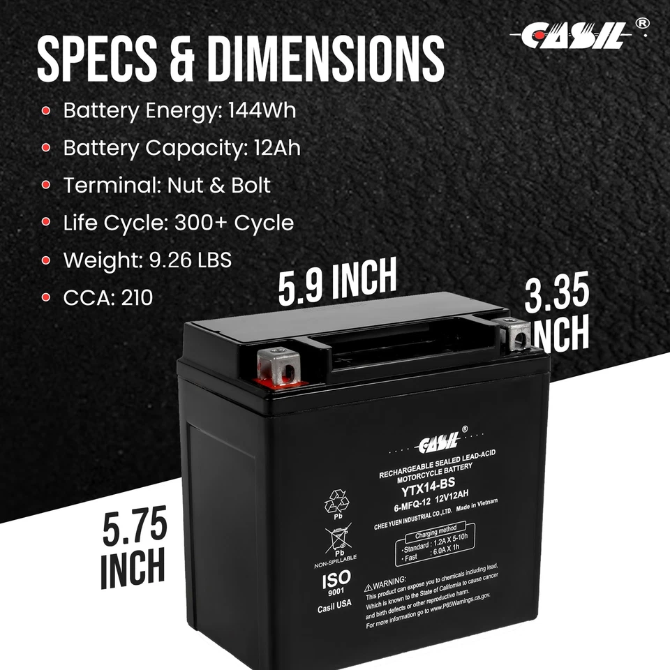 YTX14-BS Motorcycle Battery for KAWASAKI 1100CC Ninja ZX-11 (CN) 1993 - 1994 - Image 3 of 4