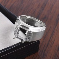 925 Silver Men Ring 6x8 mm Octagon Heavy Men Ring Setting Silver Ring Blanks