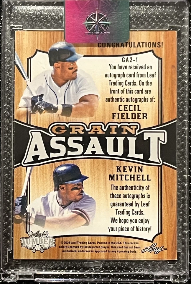 2024 Hoja Madera Grano Asalto Doble Auto Dorado 1/1 Cecil Fielder Kevin Mitchell Foto 2 de 3