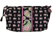 Vera Bradley Pink Elephants Brush Pencil Cosmetic Jewelry Makeup Bag 9x7 inches