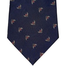 Vintage Polo Ralph Lauren Silk Necktie Mens Navy Blue Geometric Designer Tie EUC