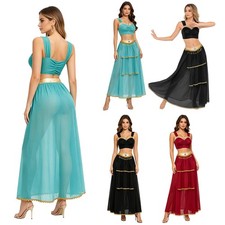 Women Crop Top Competition Maxi Skirt Metallic India Dance Costume Halloween