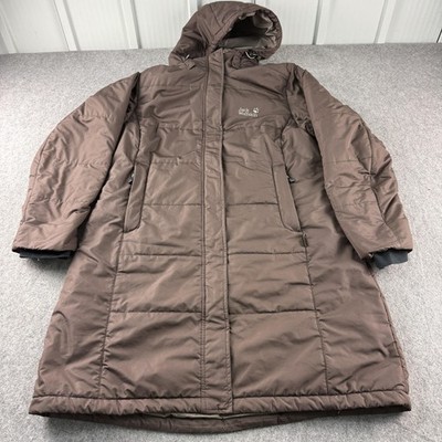 Jack Wolfskin Coat Womens XL Brown Stormlock Active Long Hooded Padded Parka