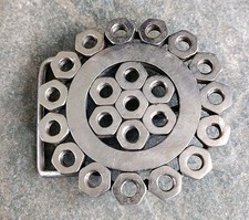 Belt Buckle Vtg 1970's Machine shop Made Stainless Steel Group of Circles 2.75"