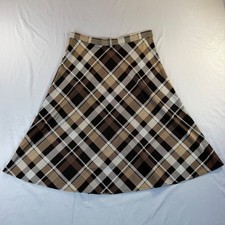 Plaid A-Line Midi Skirt Brown Black S Academia 90s Fall Fashion Preppy Modest