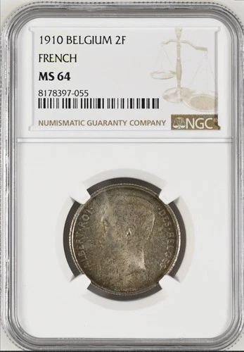 Belgium silver 2 Francs French NGC MS64