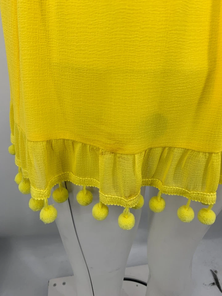 Mini-saia Ramy Brook feminina poliéster amarelo Stevie Pom-Pom cintura batida tamanho P - Imagem 4 de 4