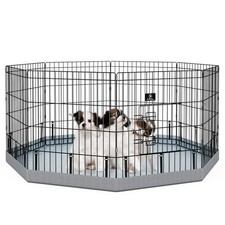 Dog Playpen, 8 Panels 24   H Dog Pens Indoor with Bottom Pad, Metal Foldable P...