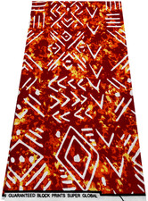 African Ankara Wax Print,100 Cotton, Sell by 6 Yards-Red Orange Yellow White
