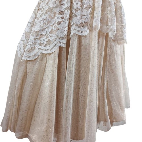 Jona Michelle Vestito Bambina Pizzo Oro Tulle Gonna Glitterata, Sovrapposizione Floreale Taglia 8 - Foto 5 di 12