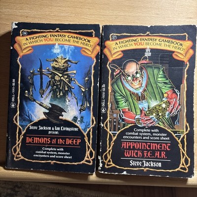 2 Vintage 1986 Steve Jackson Books; Appointment With F.E.A.R., Demons Of Deep