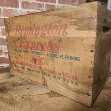 VINTAGE REMINGTON EXPRESS 12GA. RIFLED SLUG WOODEN AMMO SHELL BOX