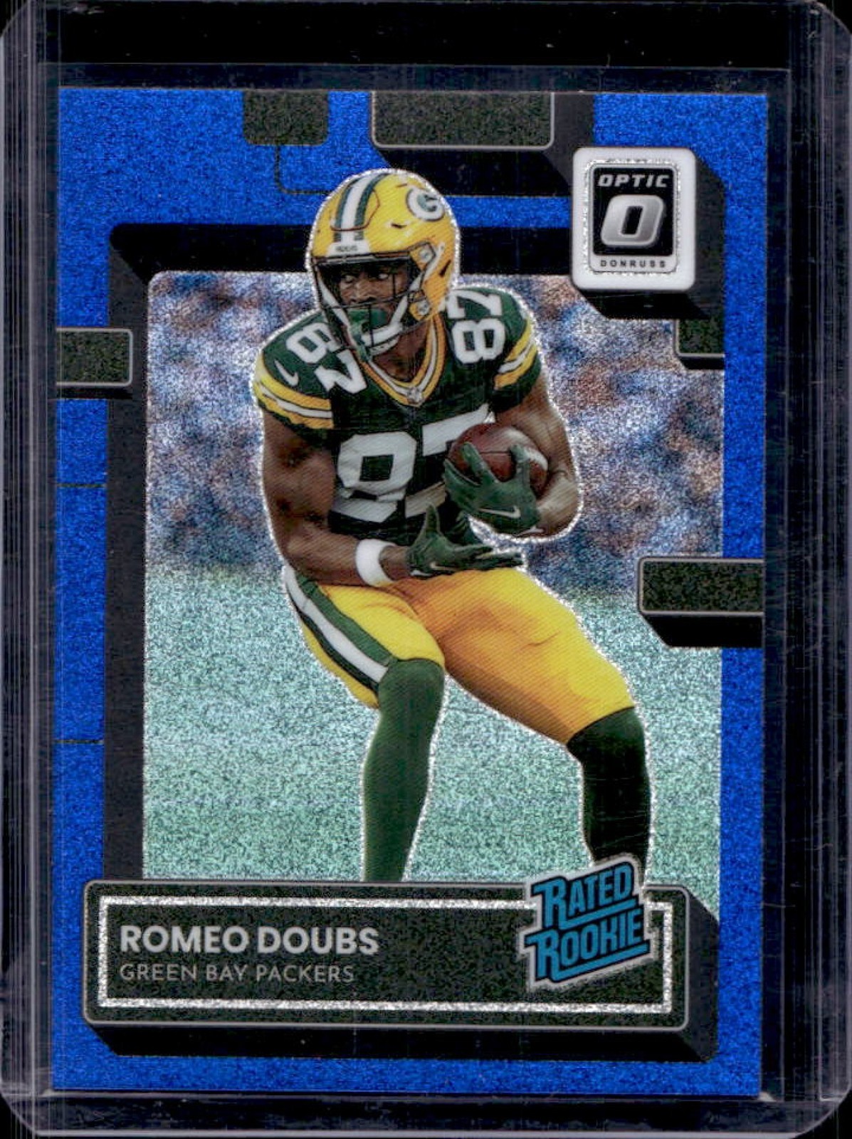 2022 Donruss Optic Romeo Doubs Blue Glitter Rated Rookie #235 Packers