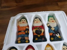 Vintage seven Dwarf Garden Gnomes ceramic . Boxed 