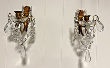 2 Vintage Brass Candle Style Light Wall Sconce Chrystals Hollywood Regency