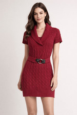 Bebe Red Cable Knit Sweater Dress Belted Shawl Collar Women Small