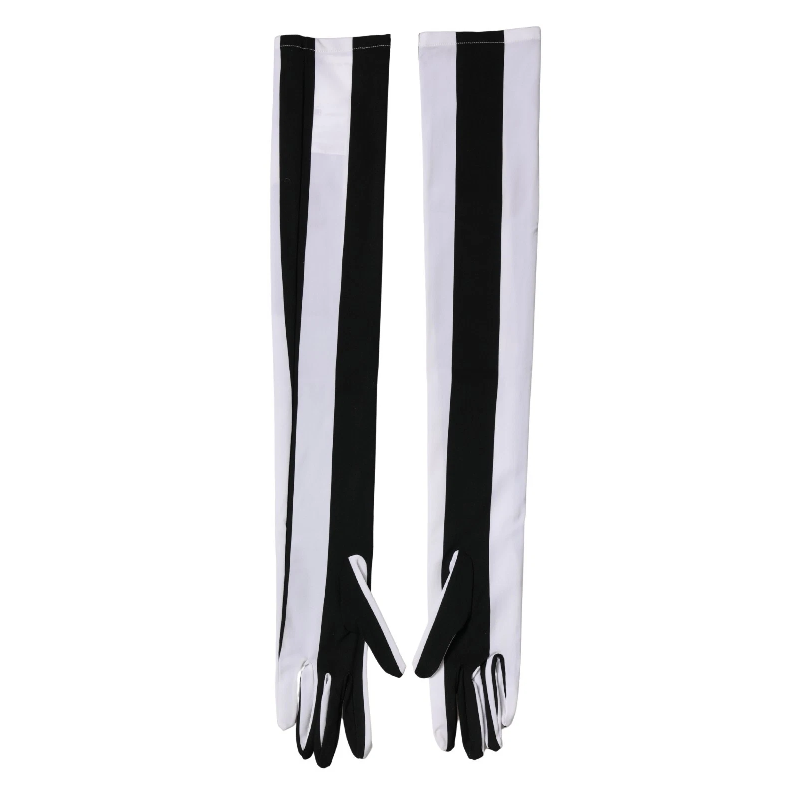 DOLCE & GABBANA Gloves Black White Stripes Nylon Elbow Length Women 7 / S 600usd