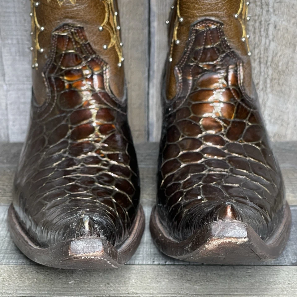 Женские банки ботинки коричневый лакированная кожа Western ковбой Botas Picudas размер 9 M - Изображение 4 из 4