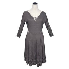 NWT Free People To The Point Fit & Flare Crochet Dress Women M Charcoal Grey