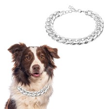 Gold Chain for Dogs Cuban Link Dog Collar Pet Gold Necklace 17" Silver