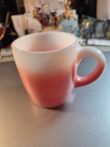 VTG 2 ~ MCM Hazel Atlas Pink and White Ombre Milk Glass Coffee Mug, 8 oz,
